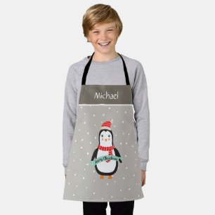 Pesonalized Cute little Christmas Penguin  Apron