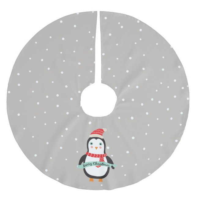 Pesonalized Cute little Christmas Penquin  Brushed Polyester Tree Skirt (Front)