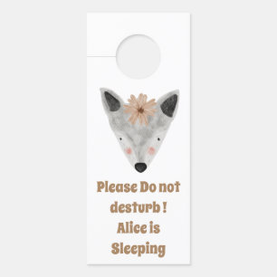 Pesonalized funny and cute baby fox with a flower door hanger
