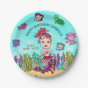 Pesonalized Hand darwn Mermaid Birthday Paper Plates