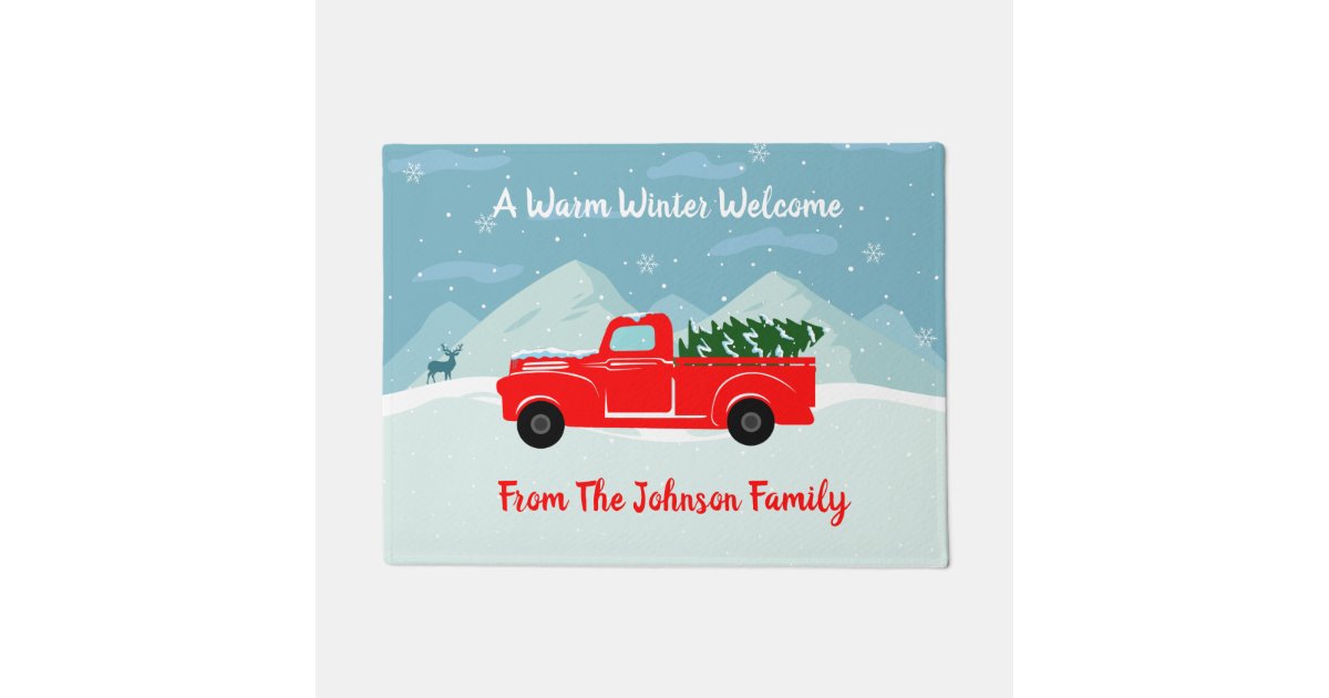 Pesonalized Red Truck Christmas Tree Holiday Doormat Zazzle