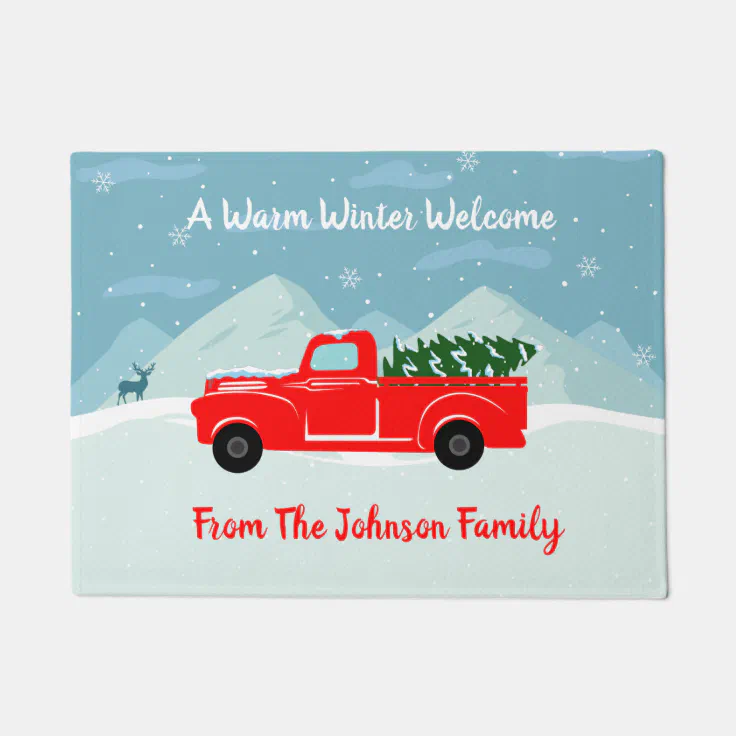 Pesonalized Red Truck Christmas Tree Holiday Doormat Zazzle