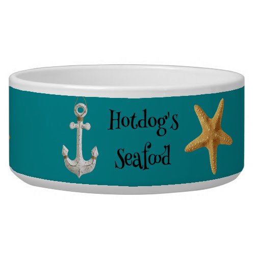 Pesonalized Starfish  Anchors w Teal Background  Bowl
