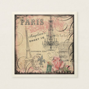 Pesonalized Sweet 16 Eiffel Tower and Chandelier Napkins