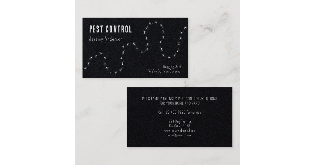 Pest Control Ants Bugs Modern Minimal Black Business Card | Zazzle