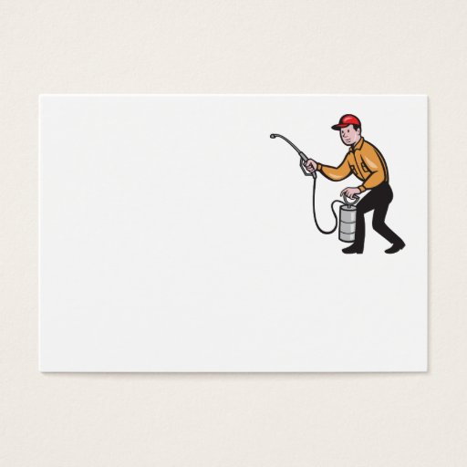 Customizable Pest Control Exterminator Worker Spraying Cartoon Business Cards