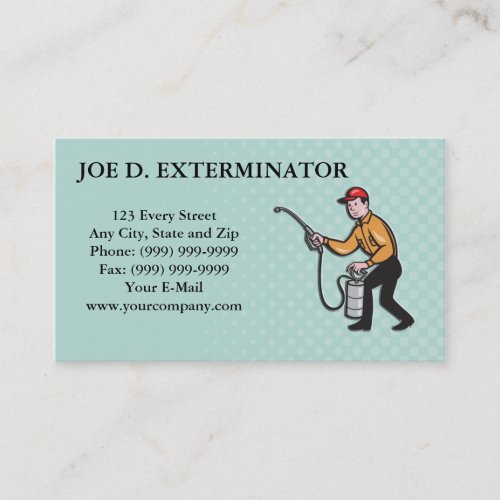 Pest Control Exterminator Worker Spraying Cartoon Business Card