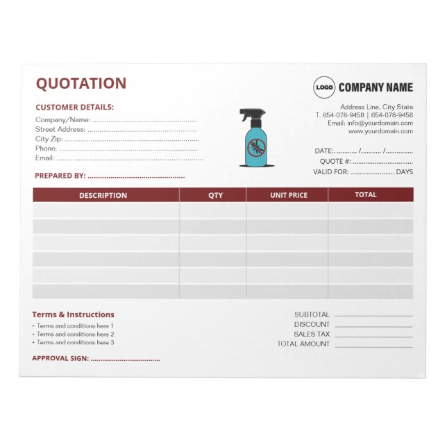 Pest Control Quotation Custom Notepad (Front)