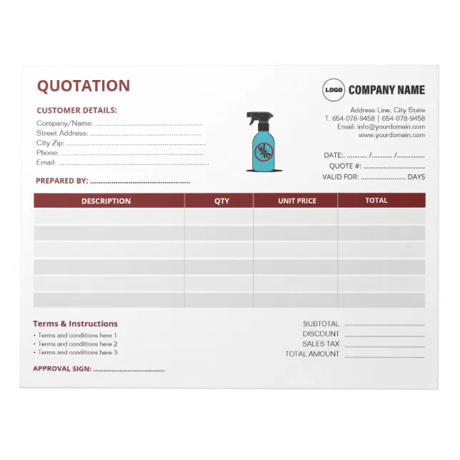 Pest Control Quotation Custom Notepad | Zazzle