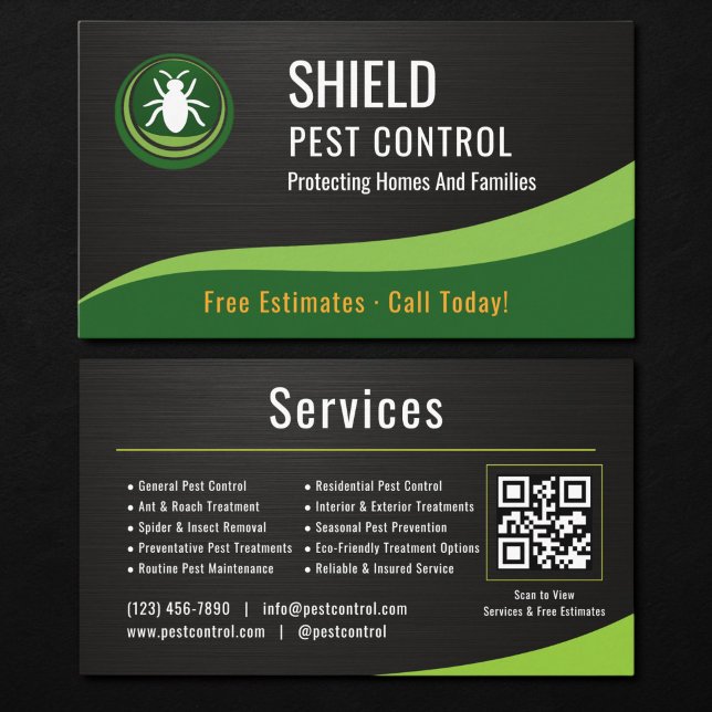 Pest Control Service QR Code Metallic Business Card (Creator Uploaded)