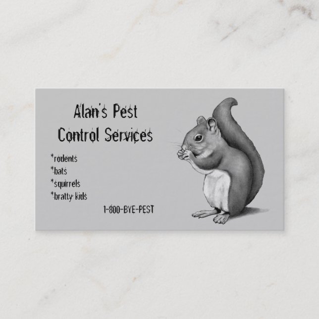 PEST CONTROL: Squirrel IN PENCIL: BUSINESS Card (Front)