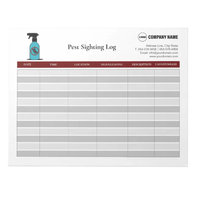 Pest Insight Log Pest Sighting Log Notepad | Zazzle