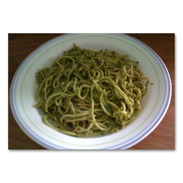 Pesto Basil Pasta Reading Flashcards for Adults Table Number (Front)