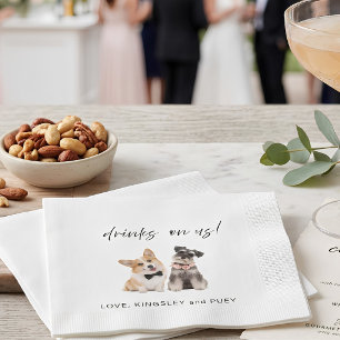 Pet 2 dogs drink on us wedding cocktail napkins