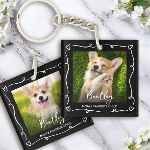 Pet 2 Photo Doodles Heart Mom Favorite Child Black Keychain