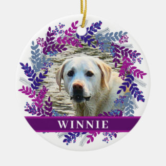 Pet 2 Photo Pink Purple Wreath Christmas Wreath Ceramic Ornament