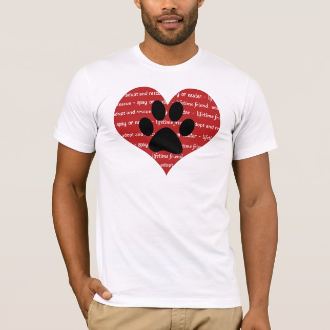 Pet adoption and rescue heart with paw print T-Shirt (Front)