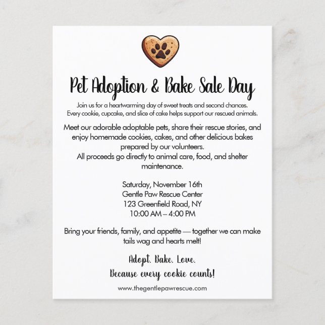 Pet Adoption Bake Sale Fundraiser Flyer (Front)