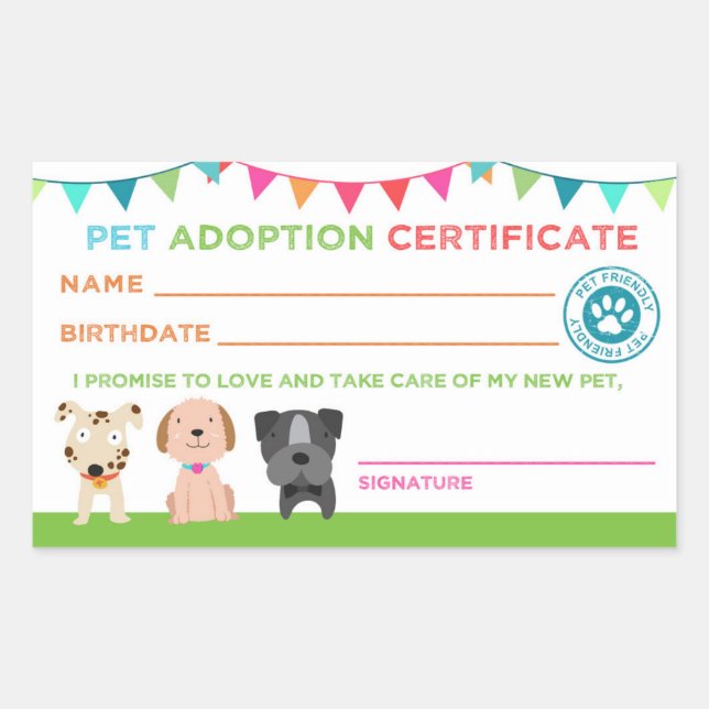 Pet Adoption Certificate Sticker (Front)