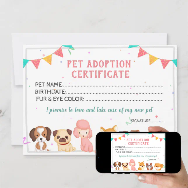 Pet Adoption Certificate template | Zazzle