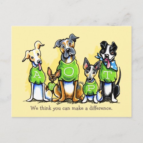 Pet Adoption Non Profit Green Tee Dogs Custom Postcard