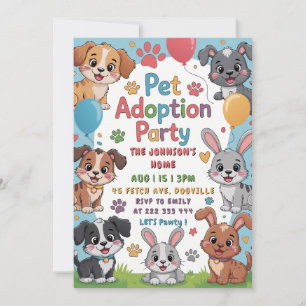 Pet Adoption Party Invitation - Cute Animal Theme