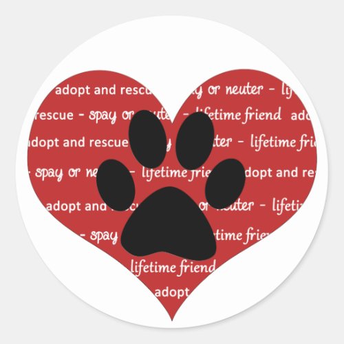 Pet adoption rescue heart paw print sticker round