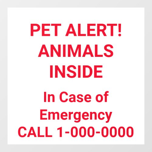 PET ALERT Bright Red Letters Window Cling