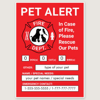 Pet Alert Fire Rescue Sticker