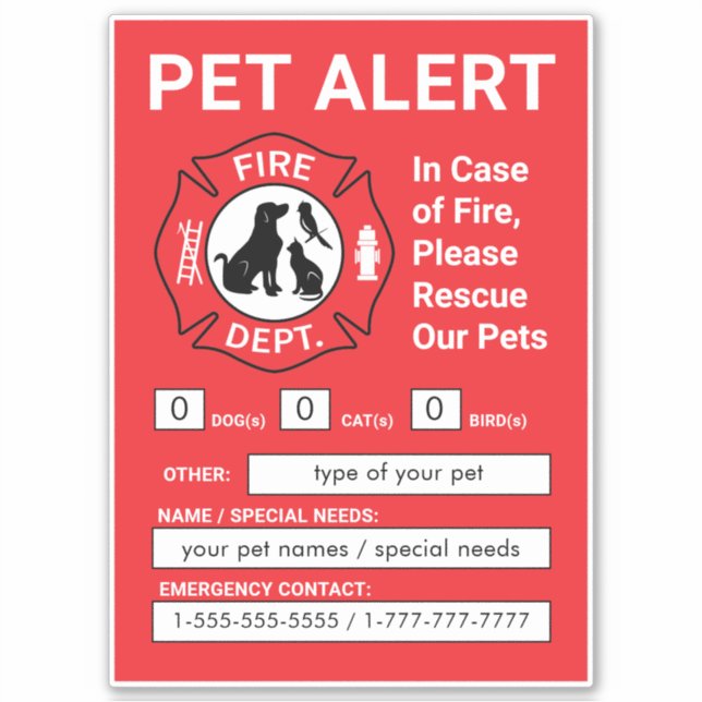 Pet Alert Fire Rescue Sticker (Front)