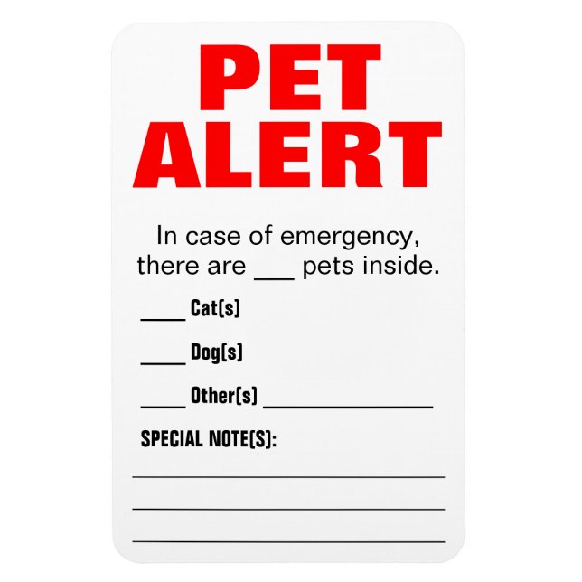 Pet Alert Magnet (Vertical)