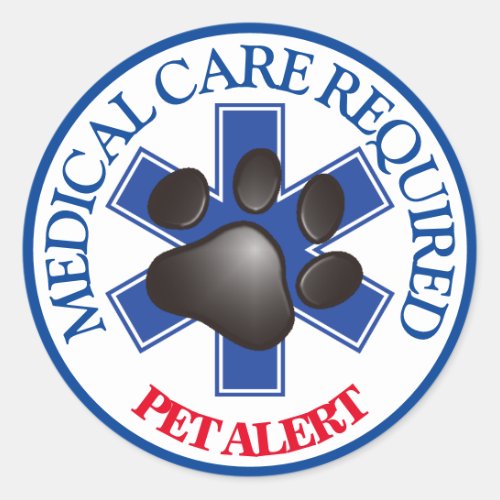 Pet Alert Medical Care Required Classic Round St Classic Round Sticker