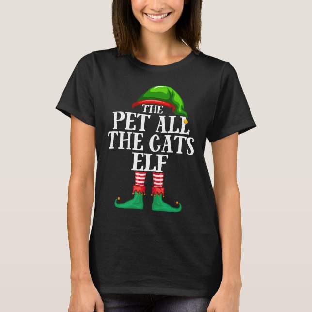 Pet All The Cats Elf Matching Christmas Pajama T-Shirt (Front)