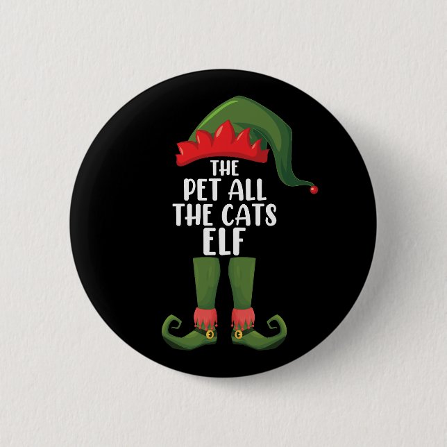 Pet All the Cats Elf Matching Family Christmas  Button (Front)