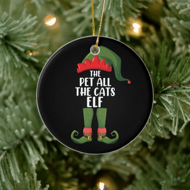 Pet All the Cats Elf Matching Family Christmas  Ceramic Ornament (Tree)