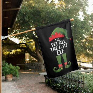 Pet All the Cats Elf Matching Family Christmas House Flag