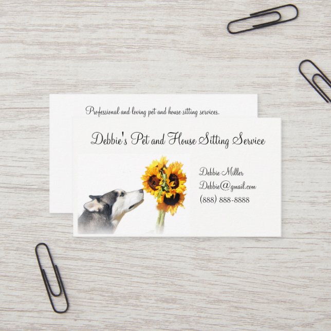 Pet and House Sitting Husky and Sunflower Business Card (Front/Back In Situ)