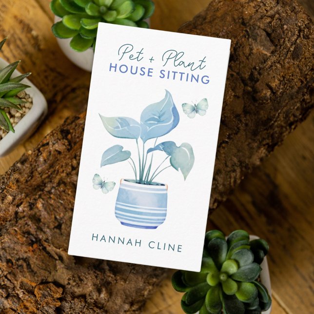 Pet and Plant House Sitting Blue Butterfly Business Card (Creator Uploaded)