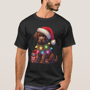 Pet Animal Chocolate Labrador Dog Santa hat Christ T-Shirt