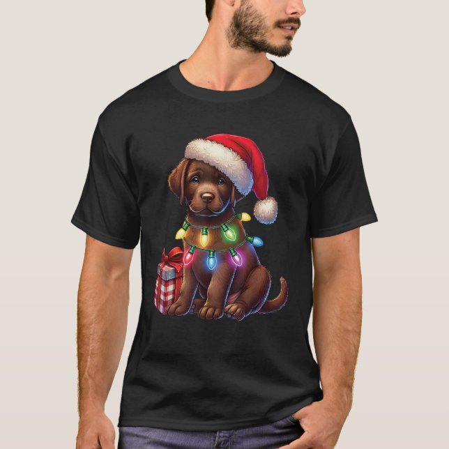 Pet Animal Chocolate Labrador Dog Santa hat Christ T-Shirt (Front)