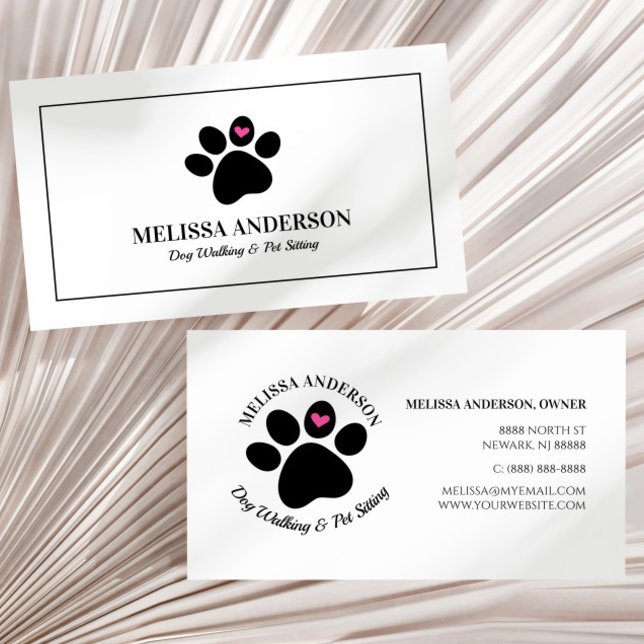 Pet Animal Dog Cat Paw Heart Custom Business Card (Creator Uploaded)