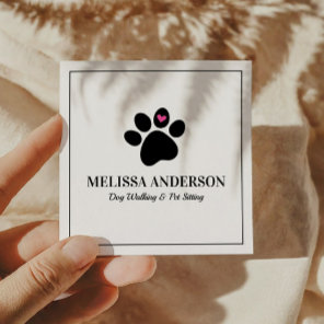 Pet Animal Dog Cat Paw Heart Custom Square Business Card