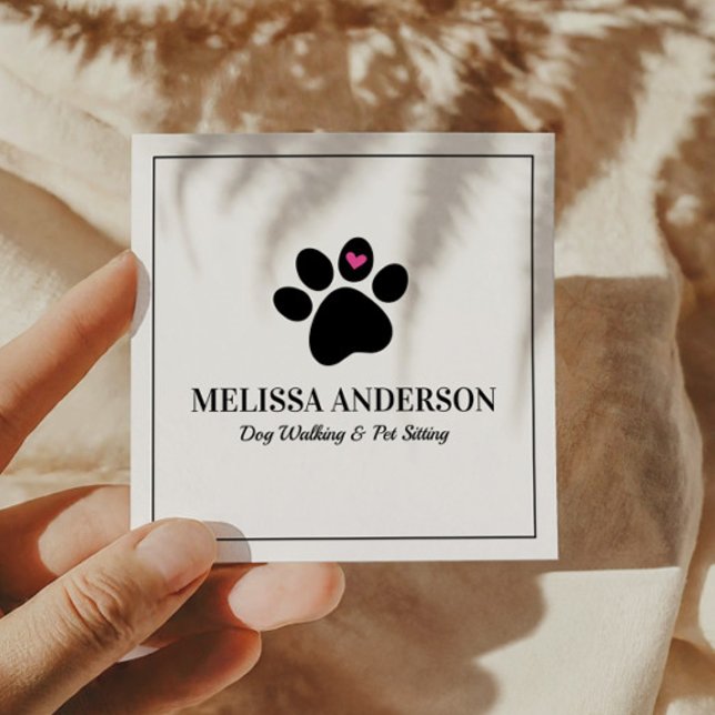 Pet Animal Dog Cat Paw Heart Custom Square Business Card (Creator Uploaded)