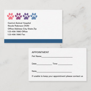 Pet Animal Hospital Veterinary Appointment Cards