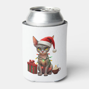Pet Animal Lovers Cute Sphynx cat Reindeer Antlers Can Cooler