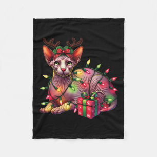 Pet Animal Lovers Cute Sphynx Cat Reindeer Antlers Fleece Blanket