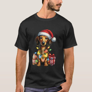 Pet Animal Lovers Dachshund Dog Santa Hat Christma T-Shirt