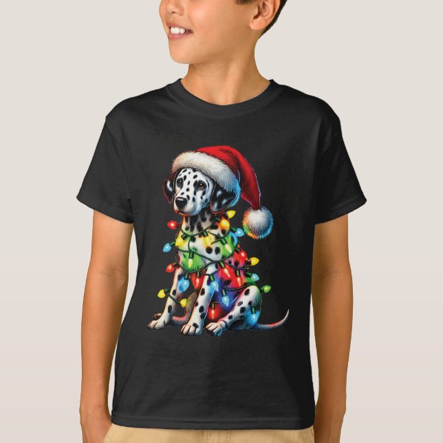 Pet Animal Lovers Dalmatian Dog Santa Hat Christma T-Shirt (Front)