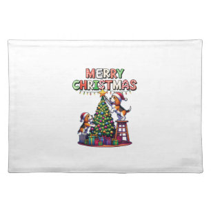 Pet Animal Lovers Xmas Beagle Dogs Decorating Chri Cloth Placemat