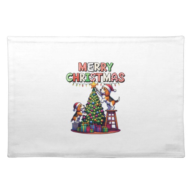 Pet Animal Lovers Xmas Beagle Dogs Decorating Chri Cloth Placemat (Front)